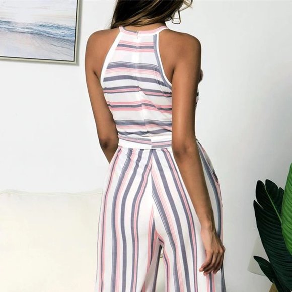 Italian  Pink Stripe Jumpsuit with Pockets - Picture 6 of 16